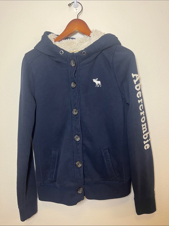 Abercrombie & Fitch Tops - Abercrombie & Fitch Vintage Y2K Navy Hooded button up with Cream Sherpa Lining